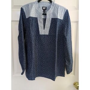 Lands End 100% Cotton Little Blue Flowers 🌹 🌹 🌹 Peasant Shirt  Size Medium